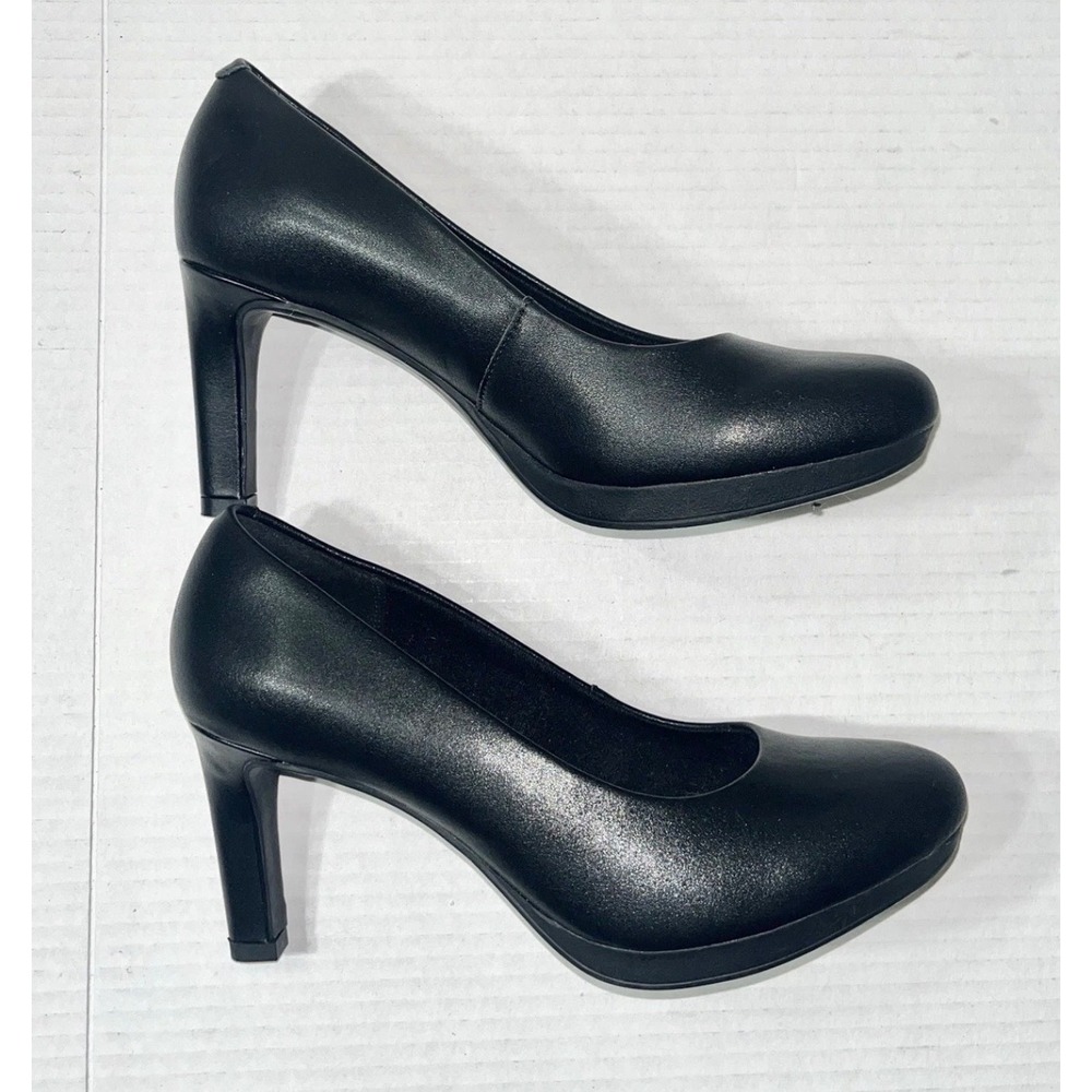 Clarks Platform Pumps Women's 6.5 Ambyr Joy Black Leather Round Toe High Heels